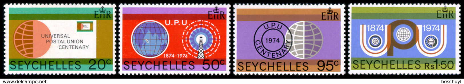 Seychelles, 1974, UPU Centenary, Universal Postal Union, United Nations, MNH, Michel 322-325 - Seychelles (...-1976)