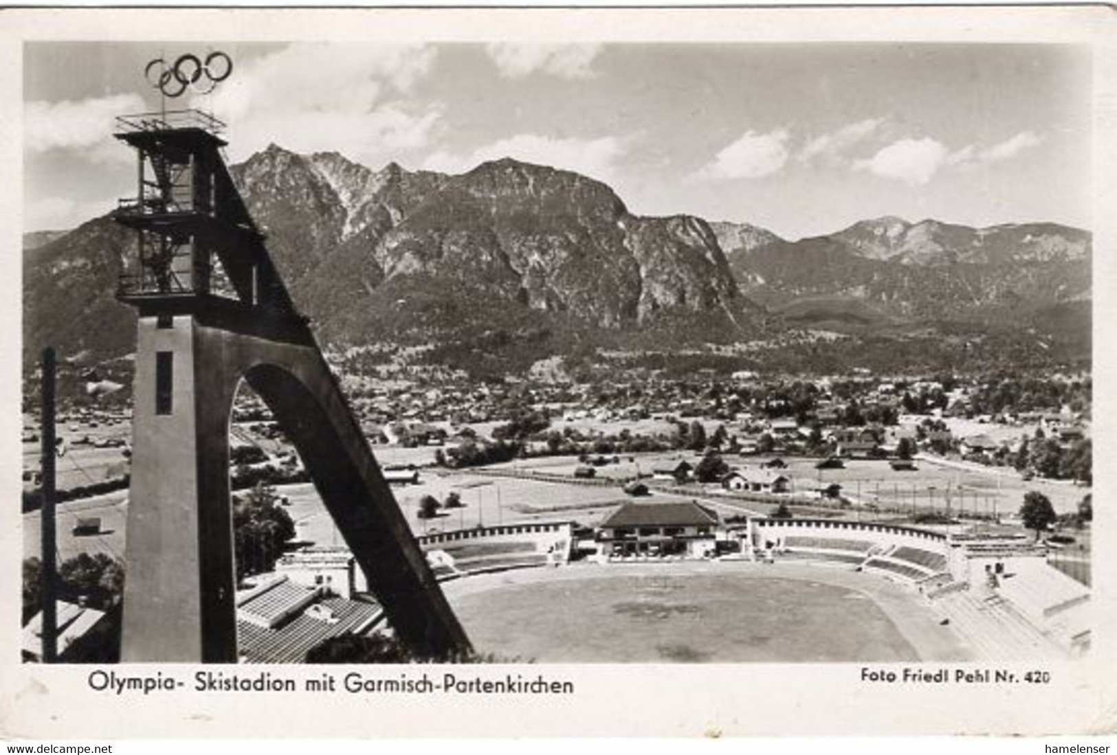 52566 - Deutsches Reich - 1936 - Garmisch-Partenkirchen Olympia-Skistadion (rs. Klebespuren) - Olympic Games