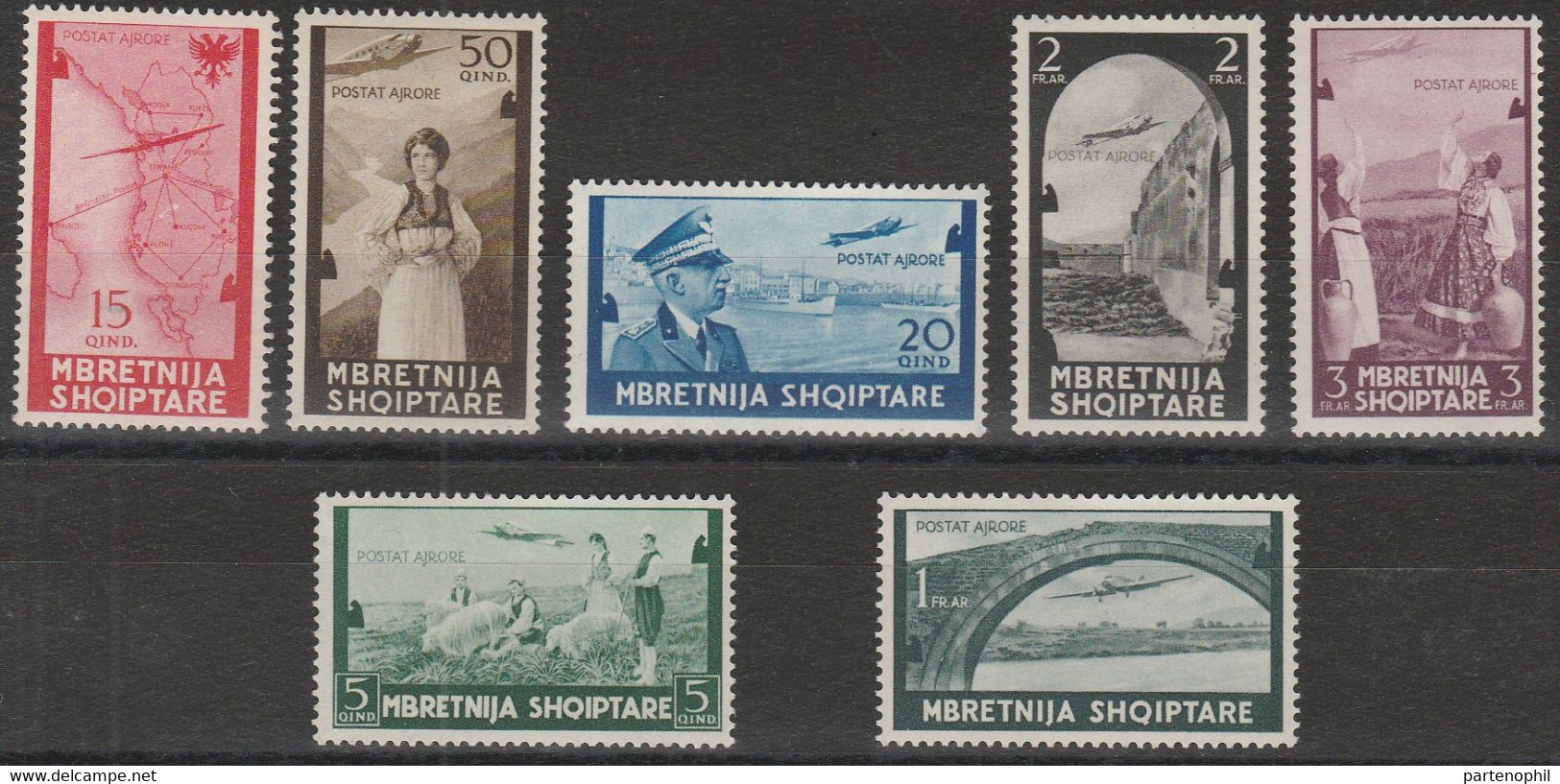 280 Occupazione Italiana Albania  Posta Aerea - 1940 - Soggetti Vari N. 5/11. Cat. € 450,00. SPL MNH - Albanien