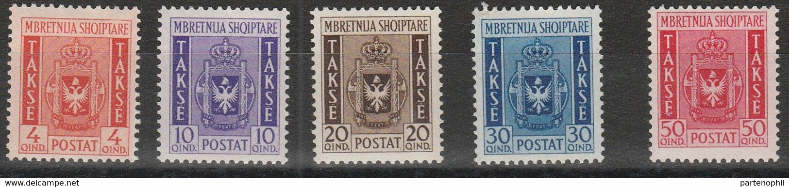 282 Occupazione Italiana Albania  Segnatasse - 1940 - Stemma Albanese N. 1/5. Cat. € 550,00. SPL MNH - Albania