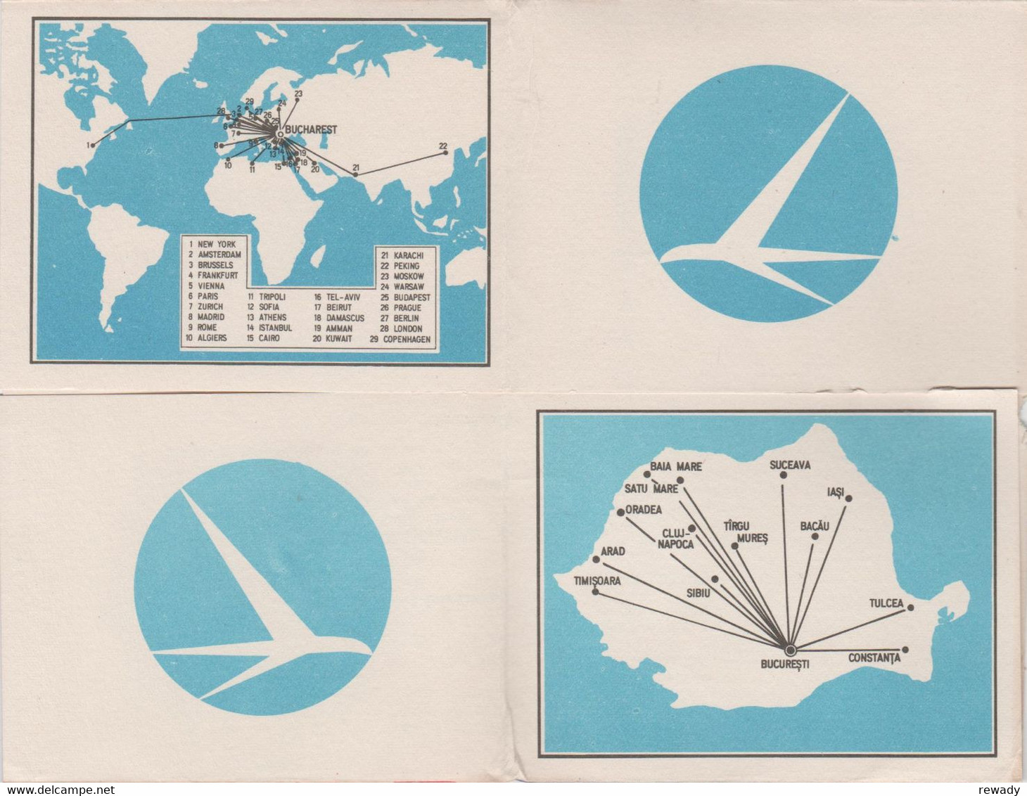 Lot TAROM (Otopeni Bucuresti) - 50 ani (1920-1970) / mapa / harta / carte postala / plic bilet