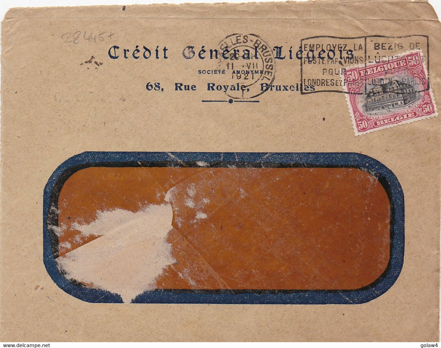 28445# LOUVAIN LEUVEN PERFORE CDG CREDIT GENERAL LIEGEOIS PERFIN LETTRE BRUXELLES BRUSSEL 1921 SMYRNE TRESOR POSTES 528 - 1909-34