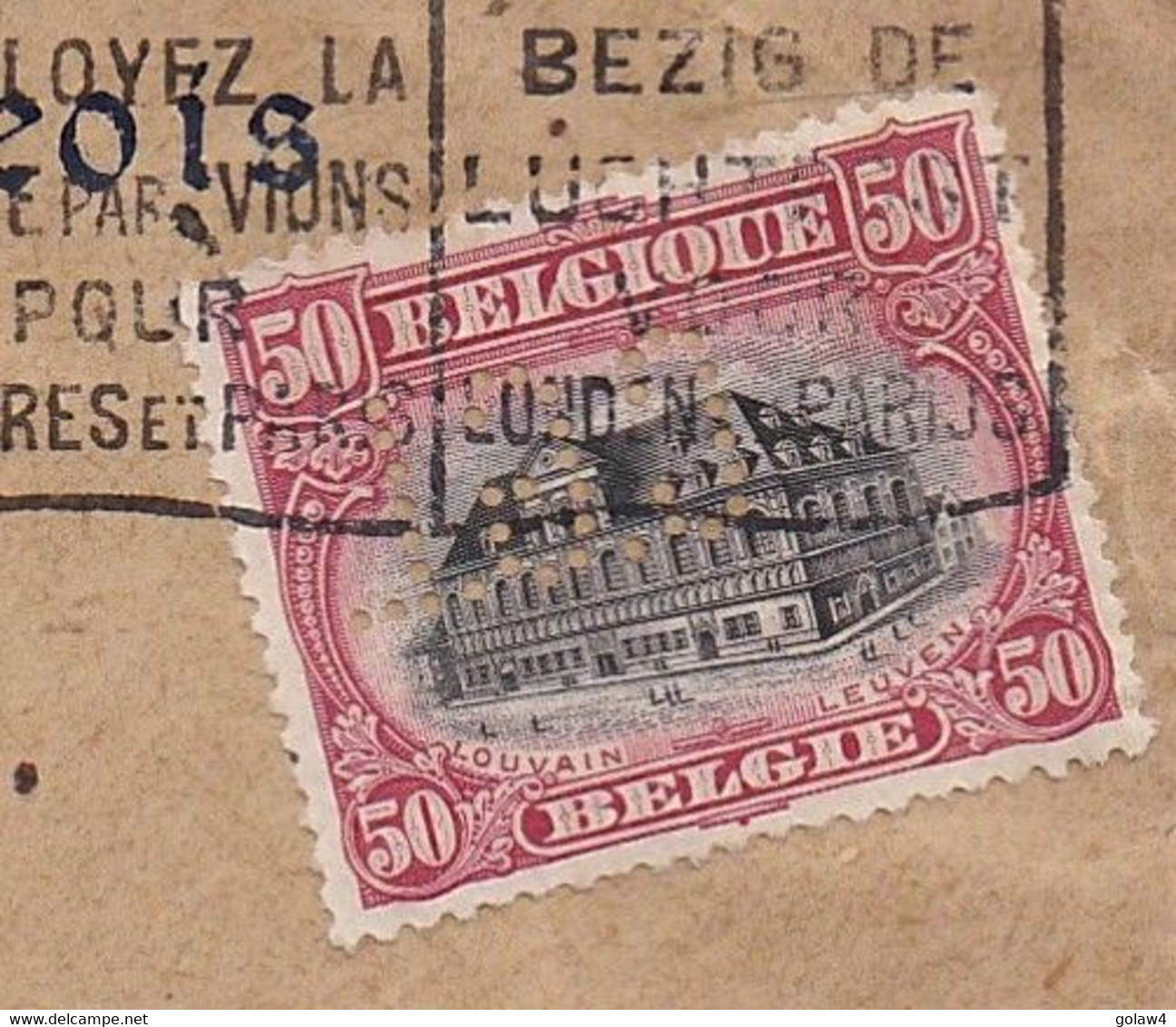 28445# LOUVAIN LEUVEN PERFORE CDG CREDIT GENERAL LIEGEOIS PERFIN LETTRE BRUXELLES BRUSSEL 1921 SMYRNE TRESOR POSTES 528 - 1909-34