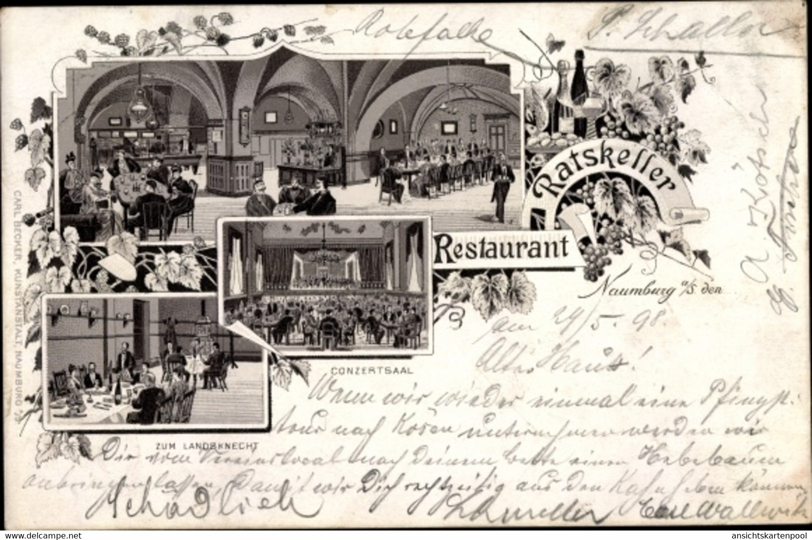 Lithographie Naumburg An Der Saale, Restaurant Ratskeller, Konzertsaal, Zum Landsknecht - Autres & Non Classés