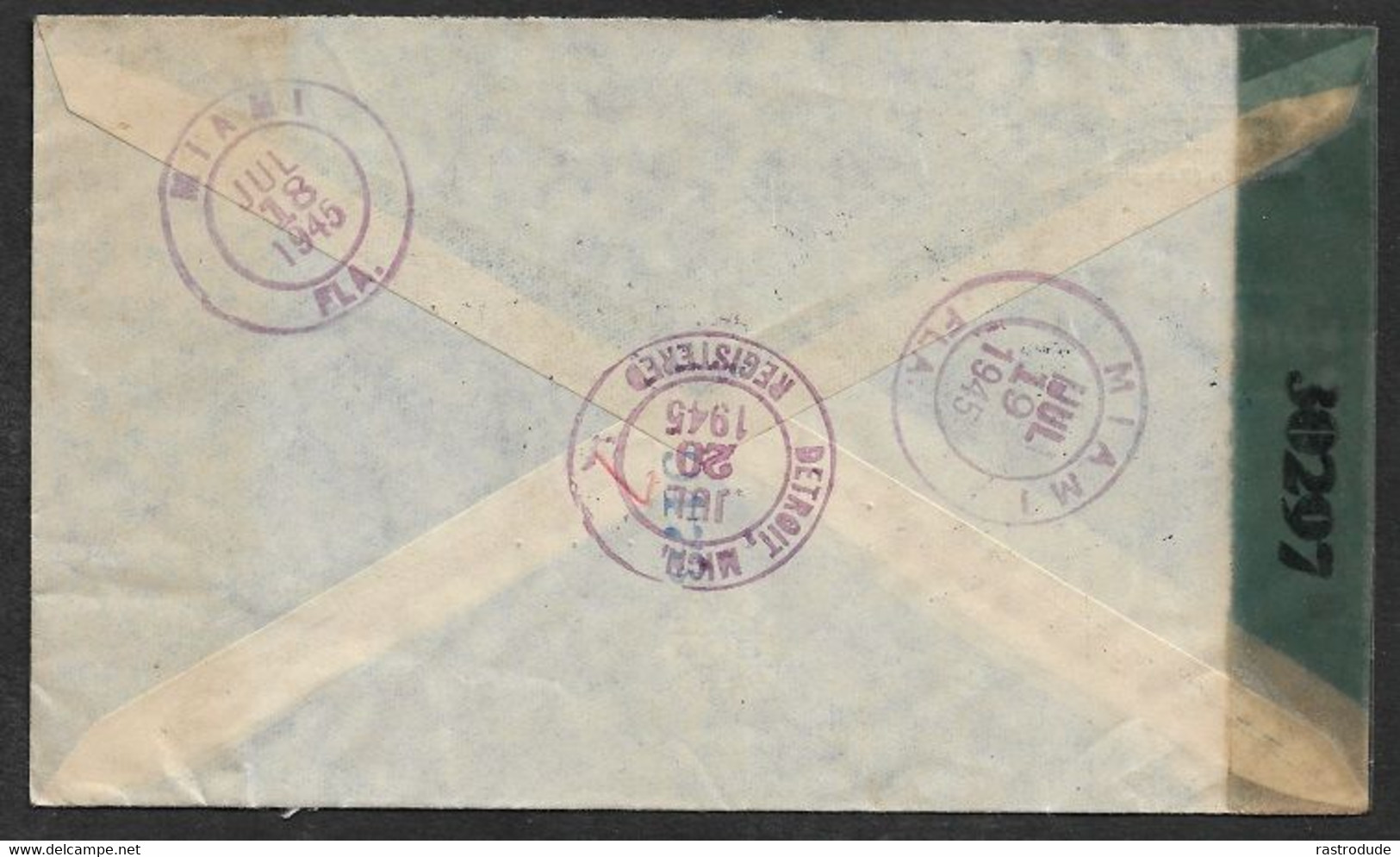 1945 PARAGUAY - REGISTERED LETTER WITH U.S CENSOR TO DETROIT, UNITED STATES - Paraguay