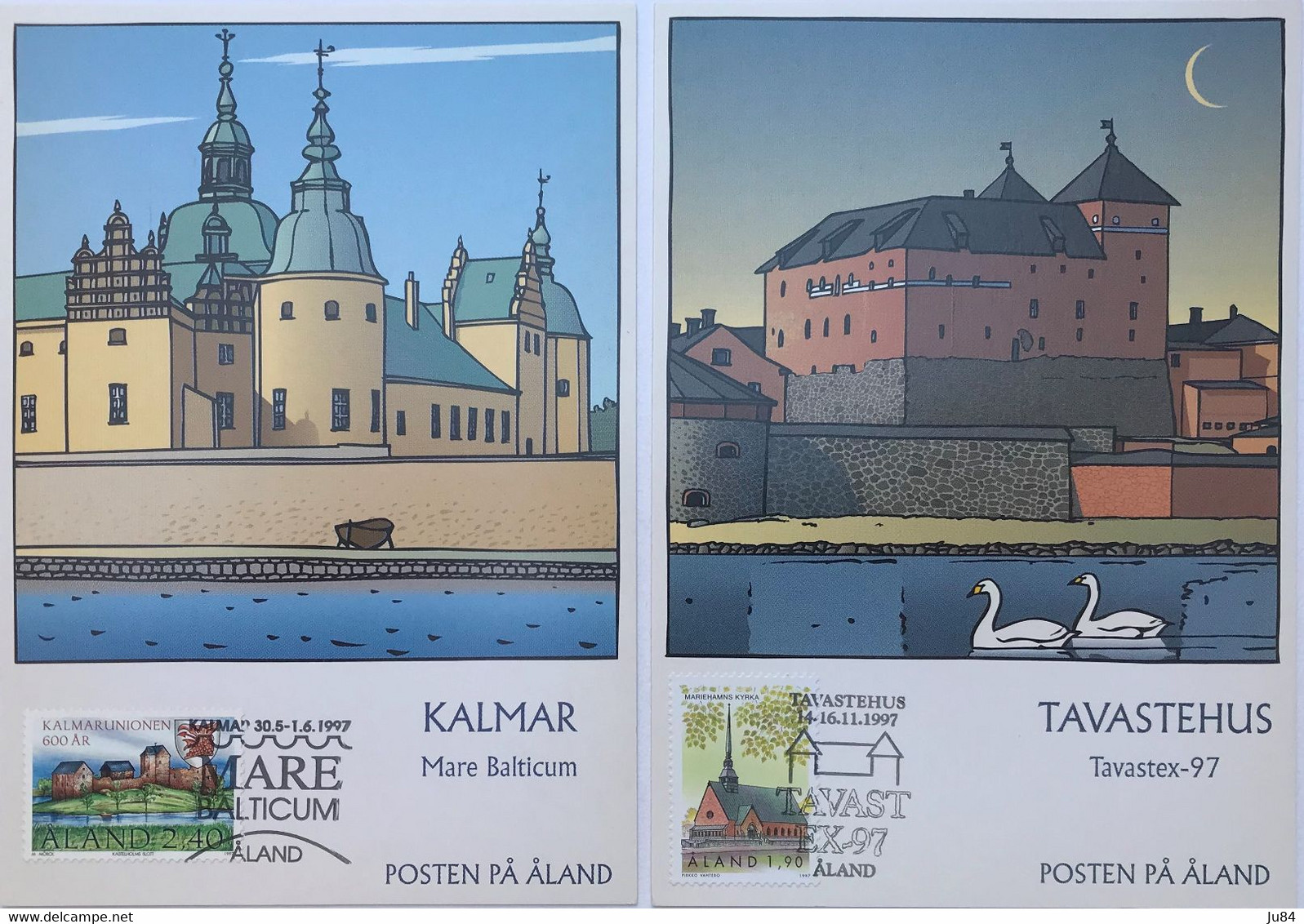 Finlande - Aland - 2 FDC - Carte Maximum - Tavastehus - Kalmar - 1997 - Tarjetas – Máximo