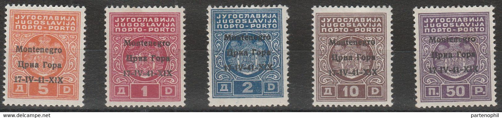 300 Montenegro  1941 - Segnatasse Di Jugoslavia Soprastampati N. 1/5. Cat. € 220,00. SPL MH - Montenegro