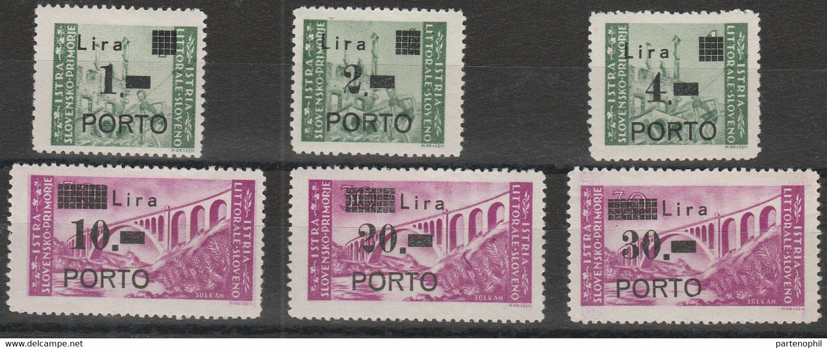 306 Istria E Litorale Sloveno  1945 - Segnatasse, Soprastampati “PORTO” N. 1/5. Cat. € 300,00.MNH - Occ. Yougoslave: Littoral Slovène