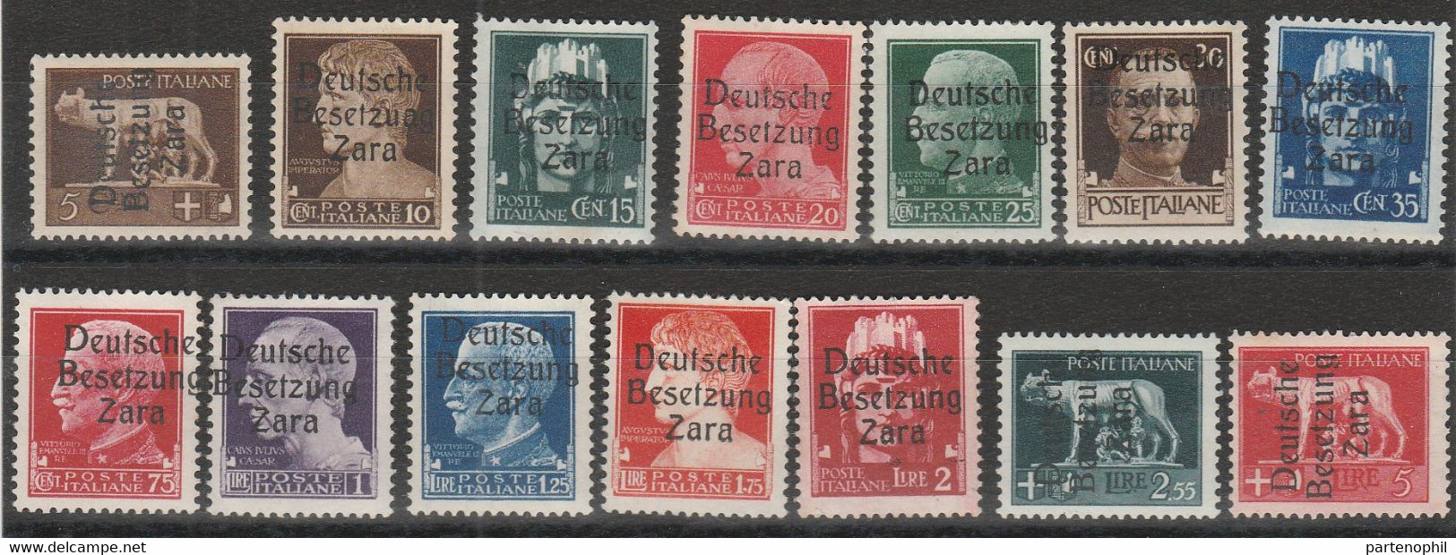 310 Zara  1942 - Francobolli D’Italia Soprastampati “Deutsche Besetzung Zara” N. 1/13,15. Cat. € 1810,00. MH - Duitse Bez.: Zara