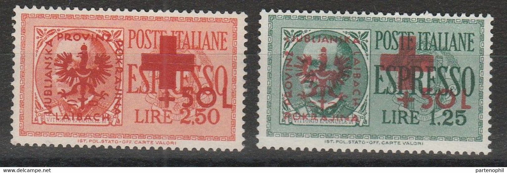 322 Lubiana  1942 - Francobolli Di Posta Aerea D’Italia Croce Rossa N. 34/35. Cat. € 350,00. SPL MNH - Lubiana