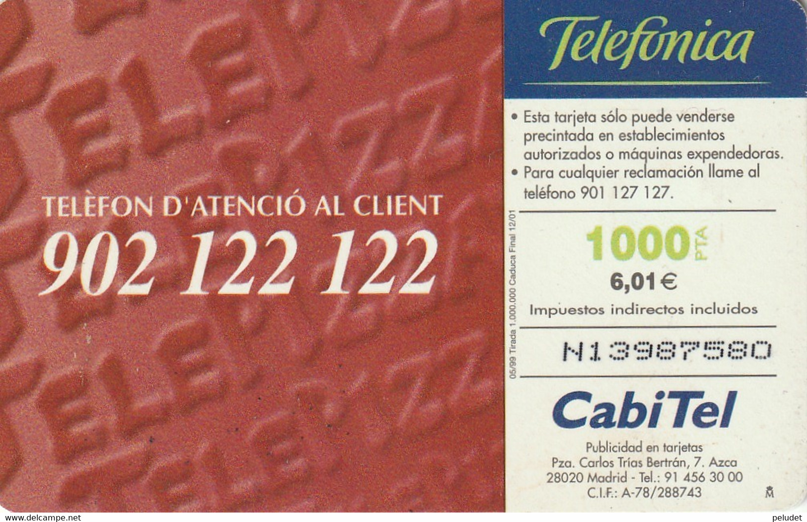 Spain, Espagne, Telefonica Telepizza Encara Mes A Prop 1000 6.01 - Andere & Zonder Classificatie