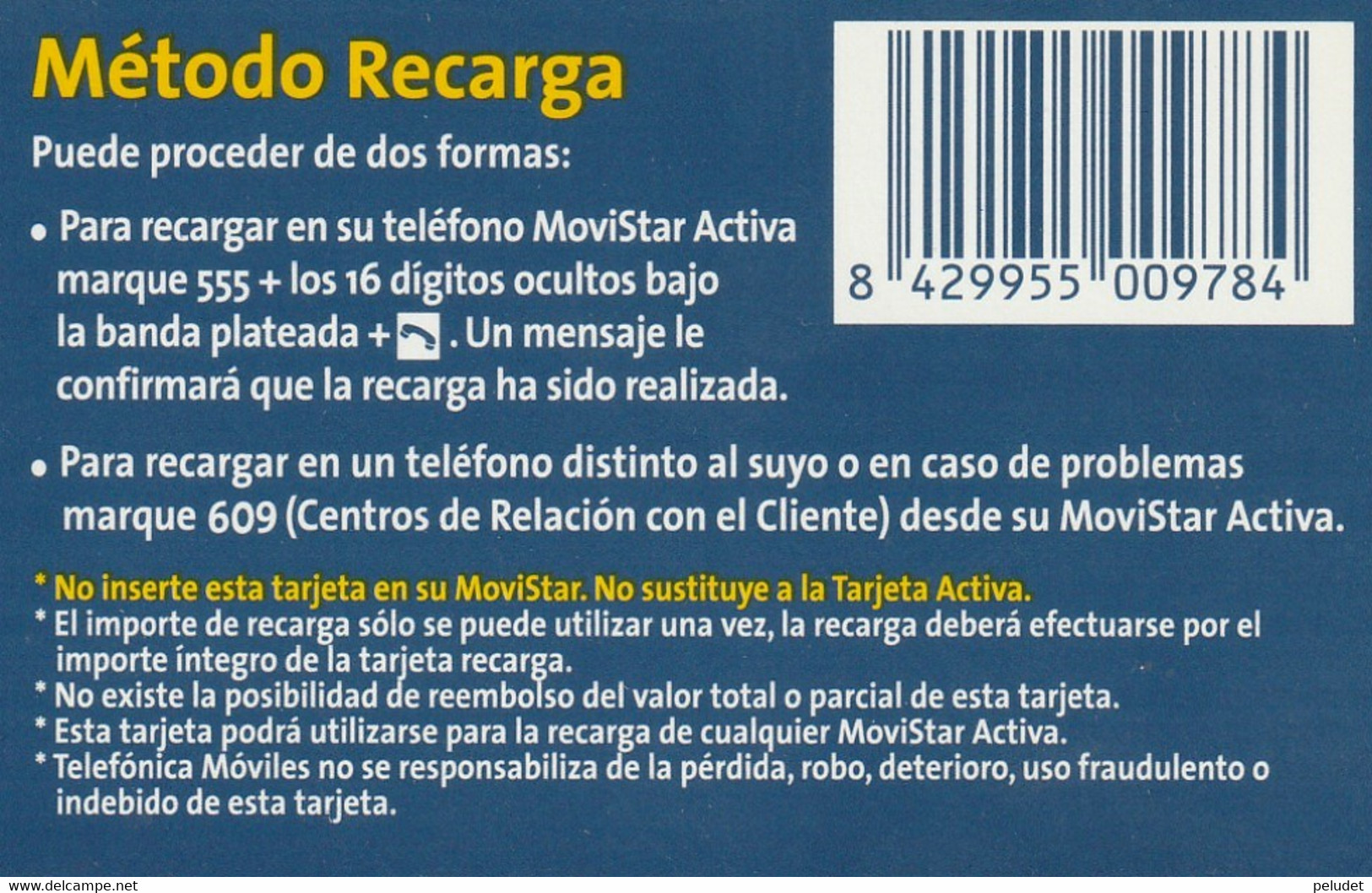 Spain, Espagne, Telefonica Movistar Activa, Recarga 2.000 Pta. - Andere & Zonder Classificatie