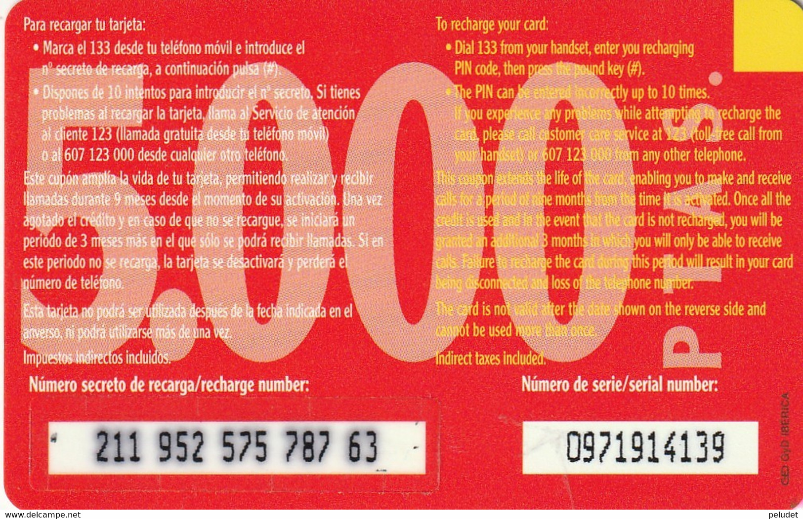 Spain, Espagne, Airtel Formula Cupon Recarga 5.000 Ptas. - Otros & Sin Clasificación