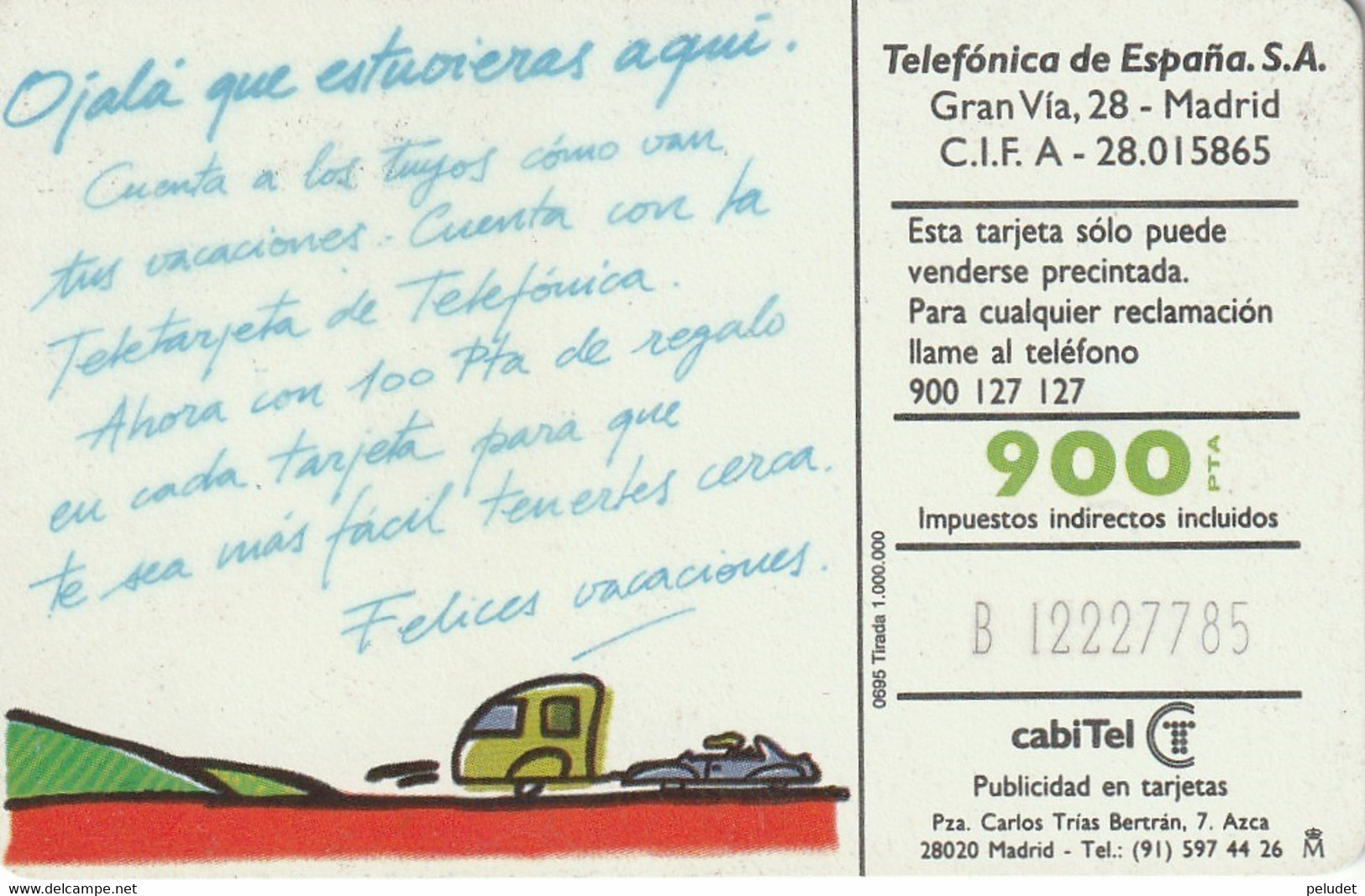 Spain, Espagne, Teletarjeta De Telefonica 900+100 Pta - Autres & Non Classés