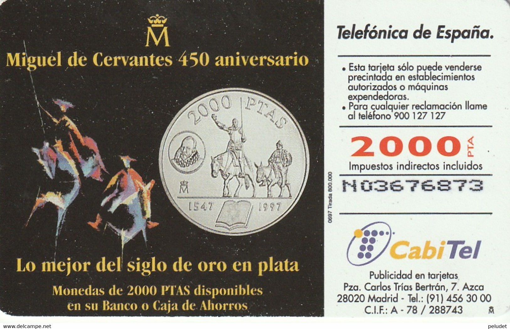 Spain, Espagne, Telefonica Miguel De Cercantes 2000+ 100 Pta - Autres & Non Classés
