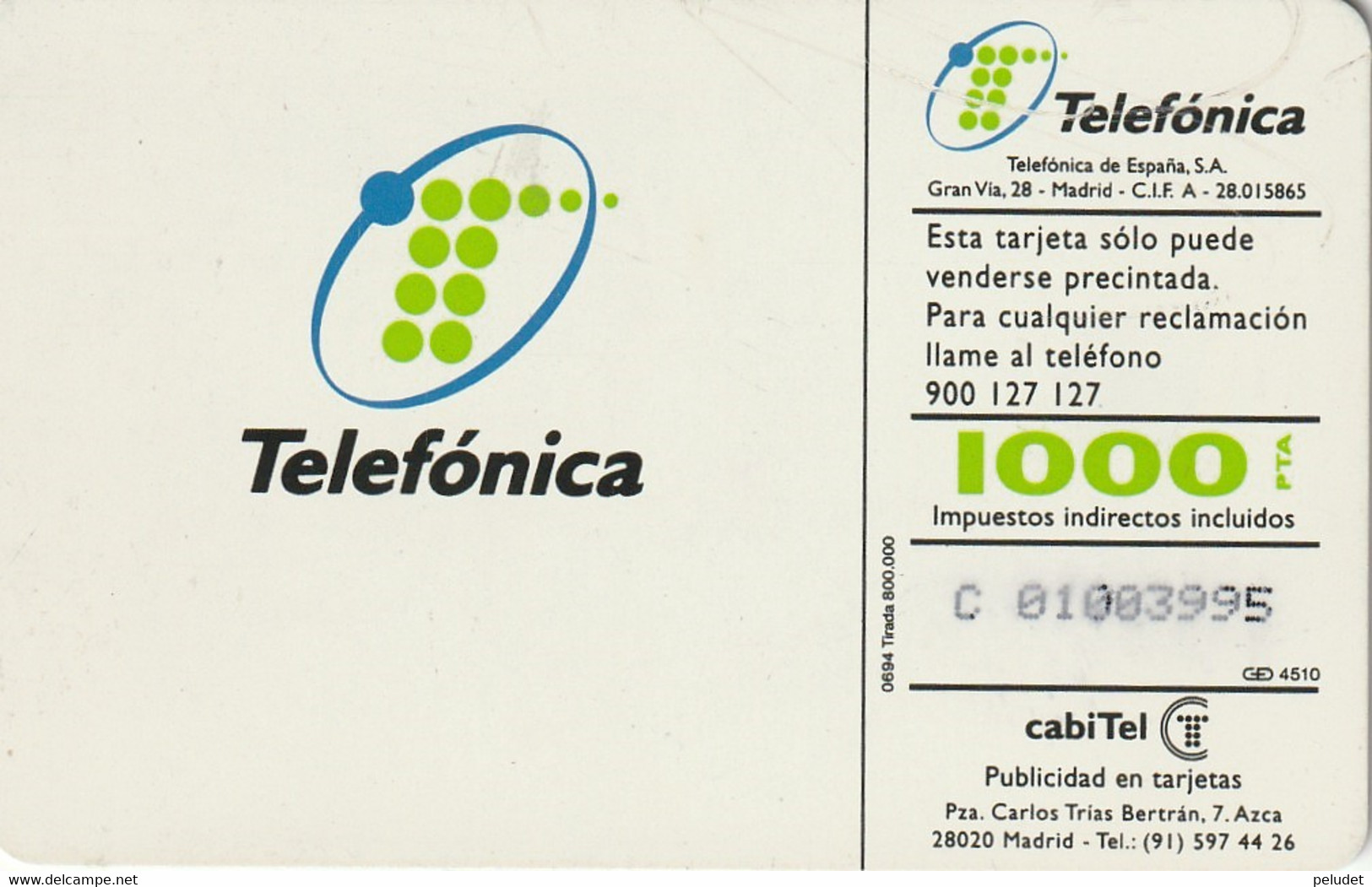 Spain, Espagne, Telefonica 1000 Pta - Otros & Sin Clasificación