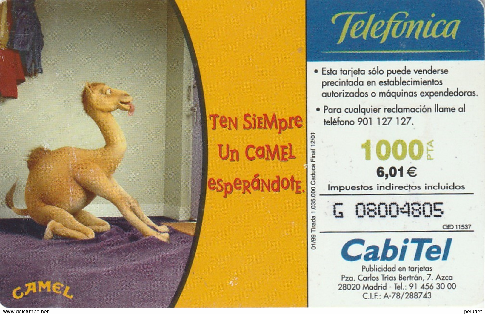 Spain, Espagne, Telefonica Camel 1000 6.01 - Autres & Non Classés