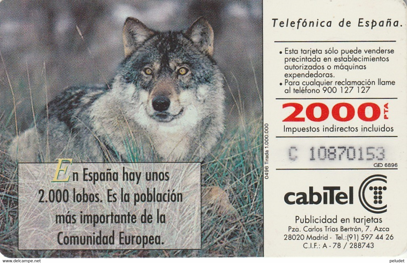 Spain, Espagne, Telefonica Fauna Iberica Lobo - Sonstige & Ohne Zuordnung