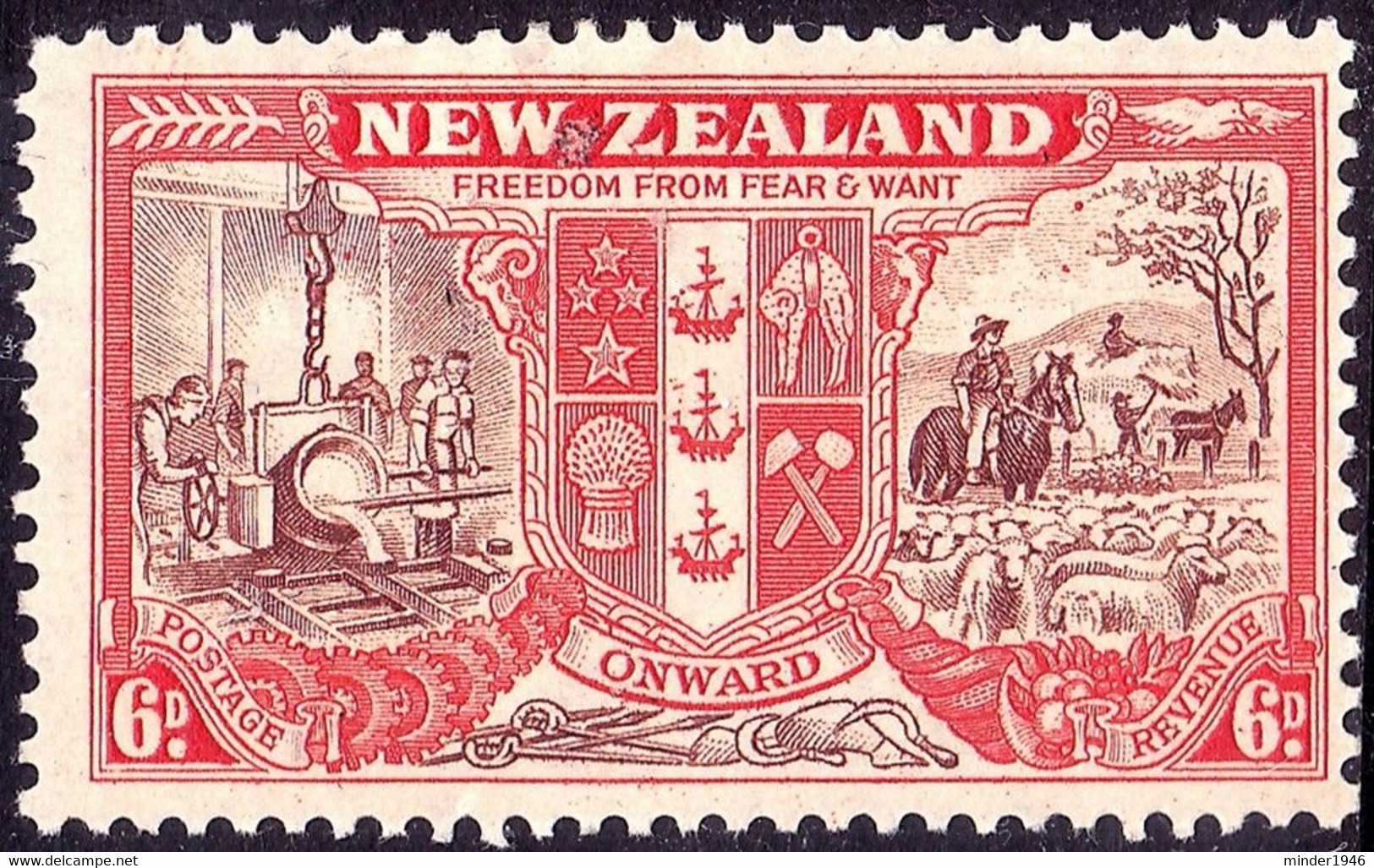 NEW ZEALAND 1946 QEII 6d Chocolate & Vermillion SG674 MH - Gebraucht