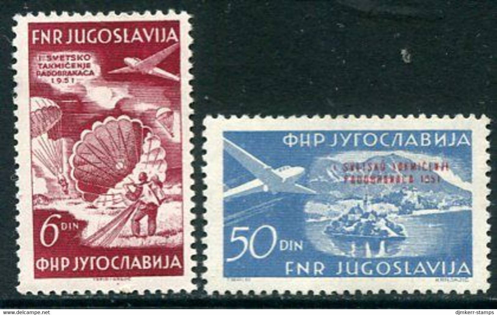 YUGOSLAVIA 1951 Parachuting Competition MNH / **.  Michel 666-67 - Unused Stamps