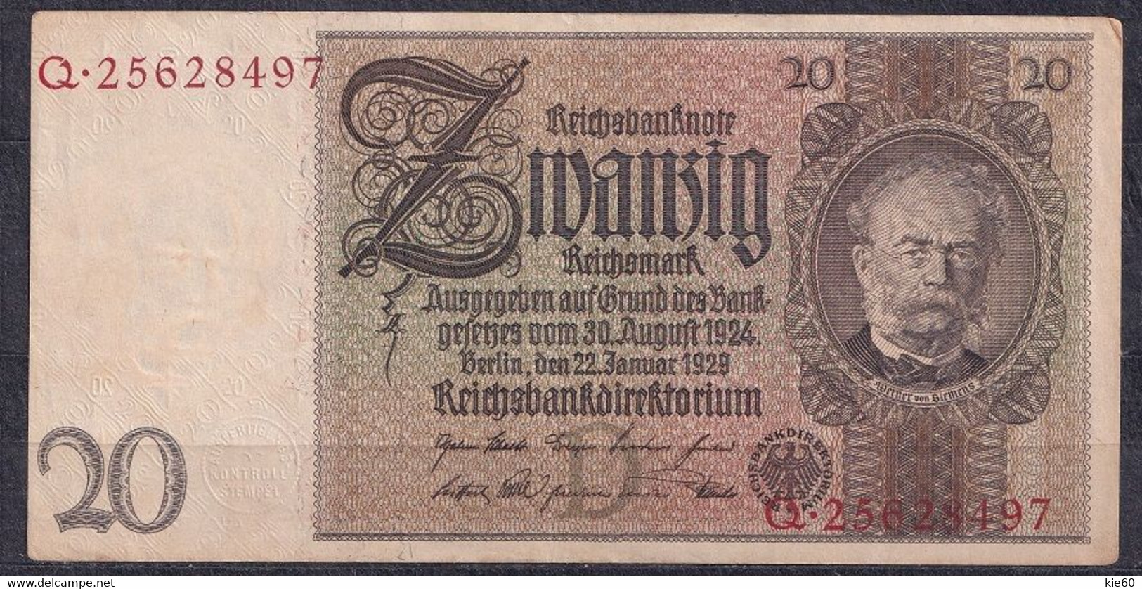 Germany - 1929 - 20 Mark  .D/Q ...R 174a.. - 20 Reichsmark