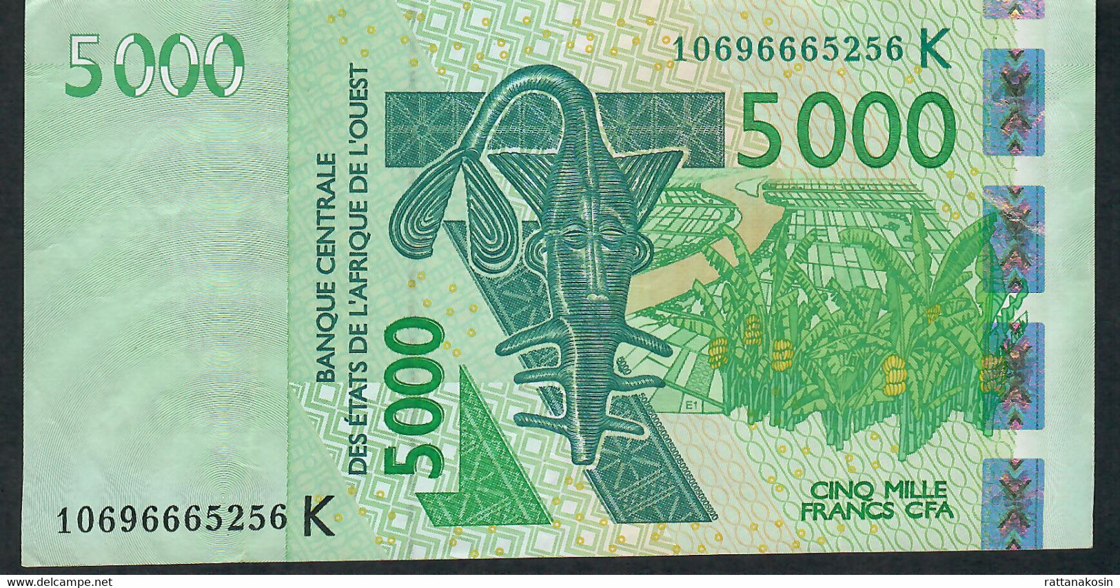 W.A.S. SENEGAL P717Ki 5000 FRANCS (20)10  Signature 36 VF FEW VERTICAL FOLDS NO P.h. - États D'Afrique De L'Ouest