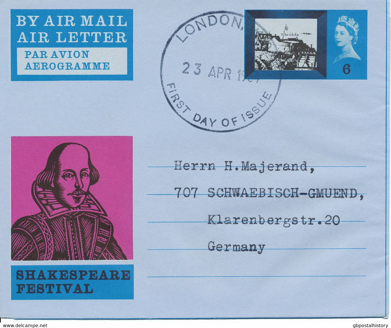 GB April 23, 1964, Shakespeare Festival Airmail Folded Letter 6d On Carmine And On Green Ground, Both As Superb FDC - Brieven En Documenten