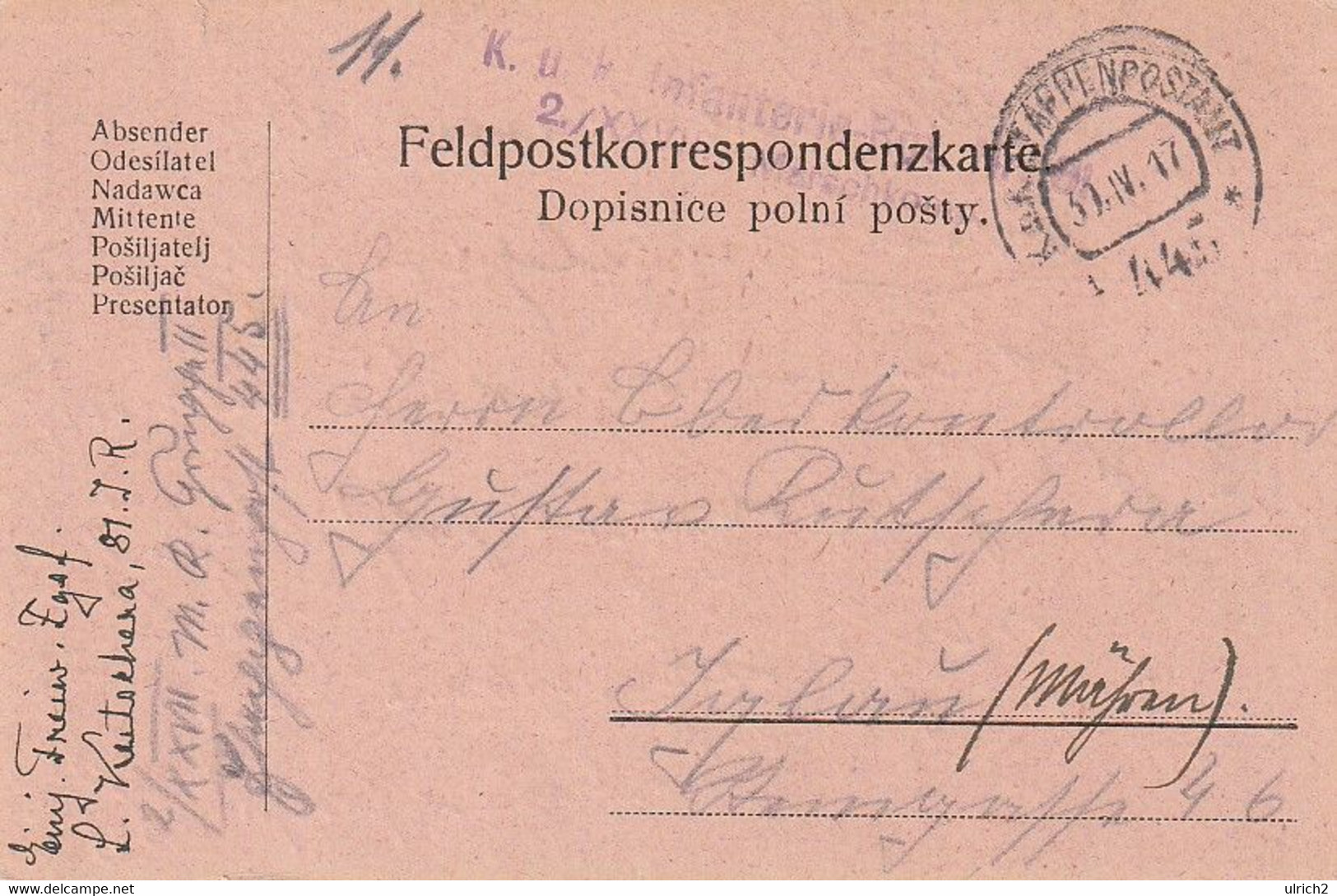 Feldpostkarte - K.u.k. Infant.-Regt. 81 - Nach Iglau - 1917 (60709) - Lettres & Documents