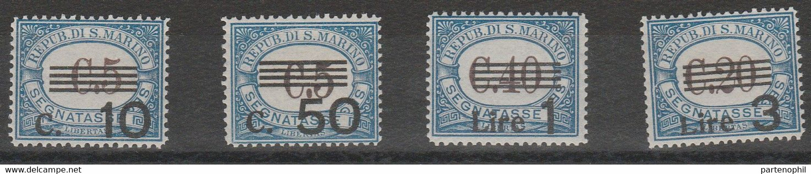 503 San Marino - Segnatasse  1940 - Soprastampati N. 60/63. Cat. € 175,00. SPLMNH - Timbres-taxe