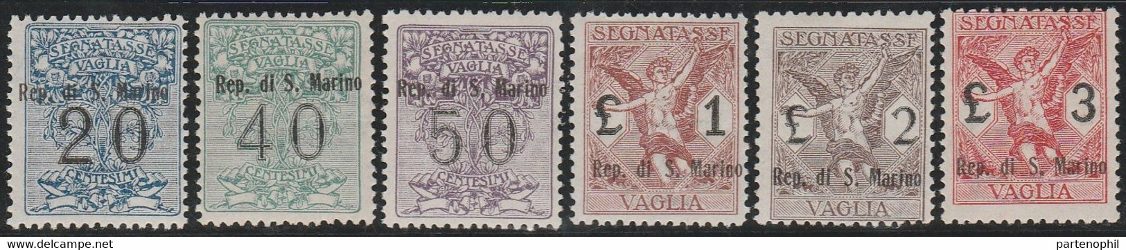 504 San Marino - Segnatasse Per Vaglia  1924 - Francobolli D’Italia Soprastampati Rep. Di S. Marino N. 1/6. Cert. RayMNH - Timbres-taxe