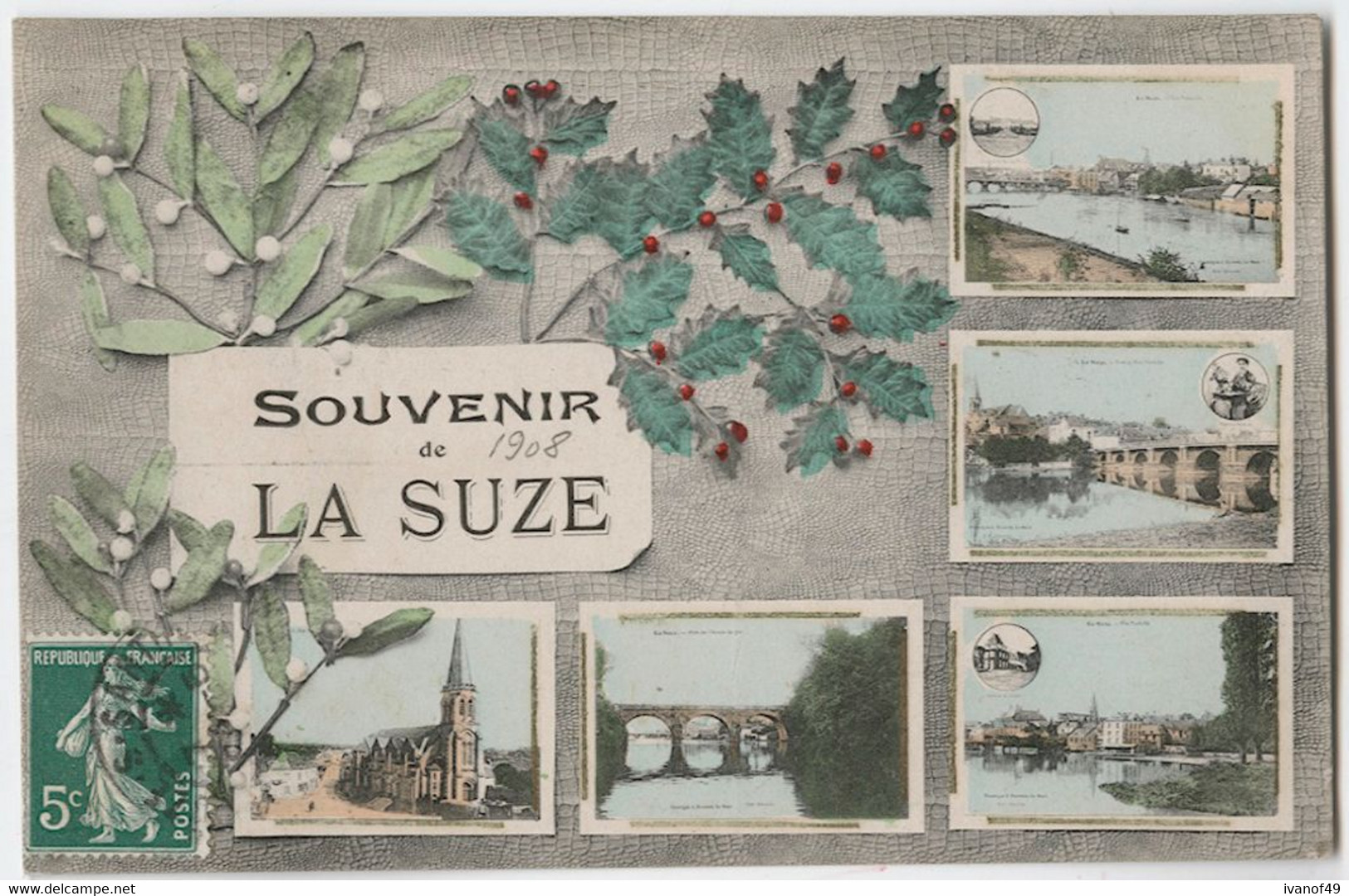 72 - Souvenir De LA SUZE - CPA - Vues Multiples - 1908 - La Suze Sur Sarthe