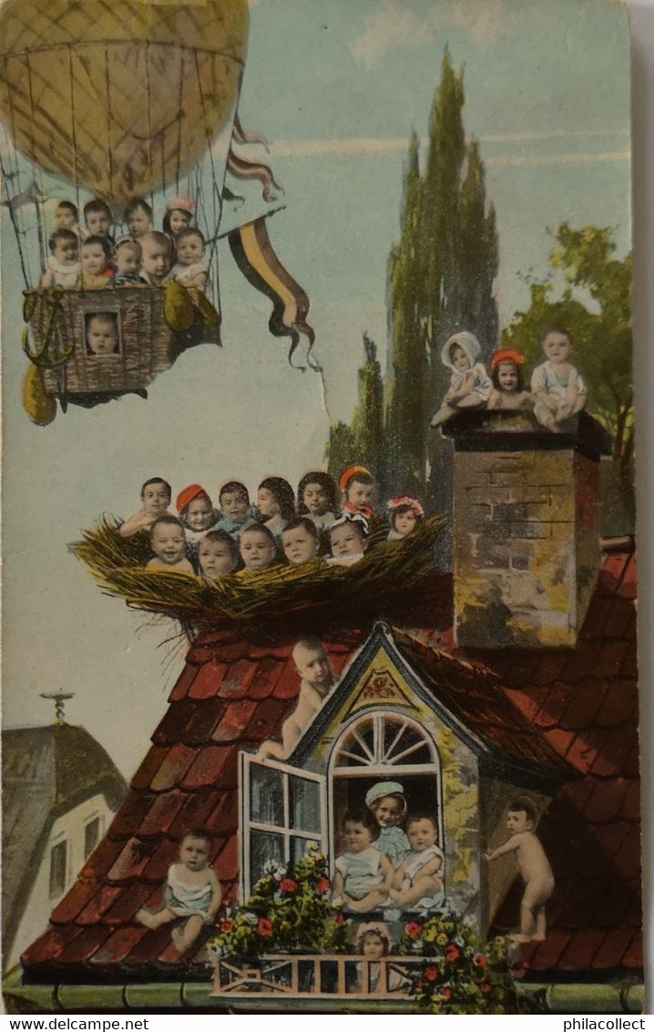 Bebe - Baby // Group In Ballon - On Roof Used 1914 NL - Sonstige & Ohne Zuordnung