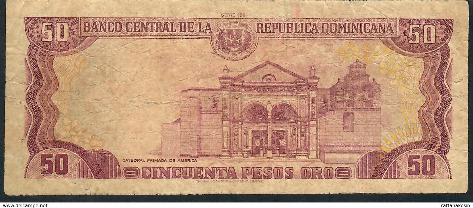 DOMINICAN REPUBLIC P135 50 PESOS 1991  #A/M  FINE FOLDS NO P.h. - Dominicaine