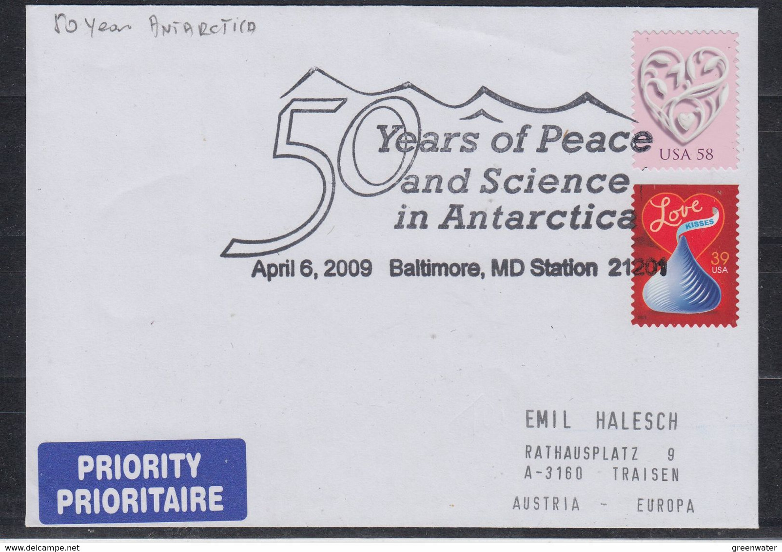 USA 2009 Cover 50 Years Of Peace And Science In Antarctica Ca Baltimore April 5th. 2009 (57789) - Eventi E Commemorazioni