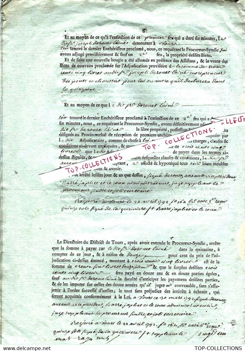 1792 Adjudication De Biens Nationaux 8 Pages Savonnières Tours Indre Et Loire Cachet Généralité - Documents Historiques