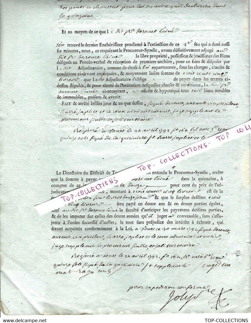 1792 Adjudication De Biens Nationaux 8 Pages Savonnières Tours Indre Et Loire Cachet Généralité - Documents Historiques