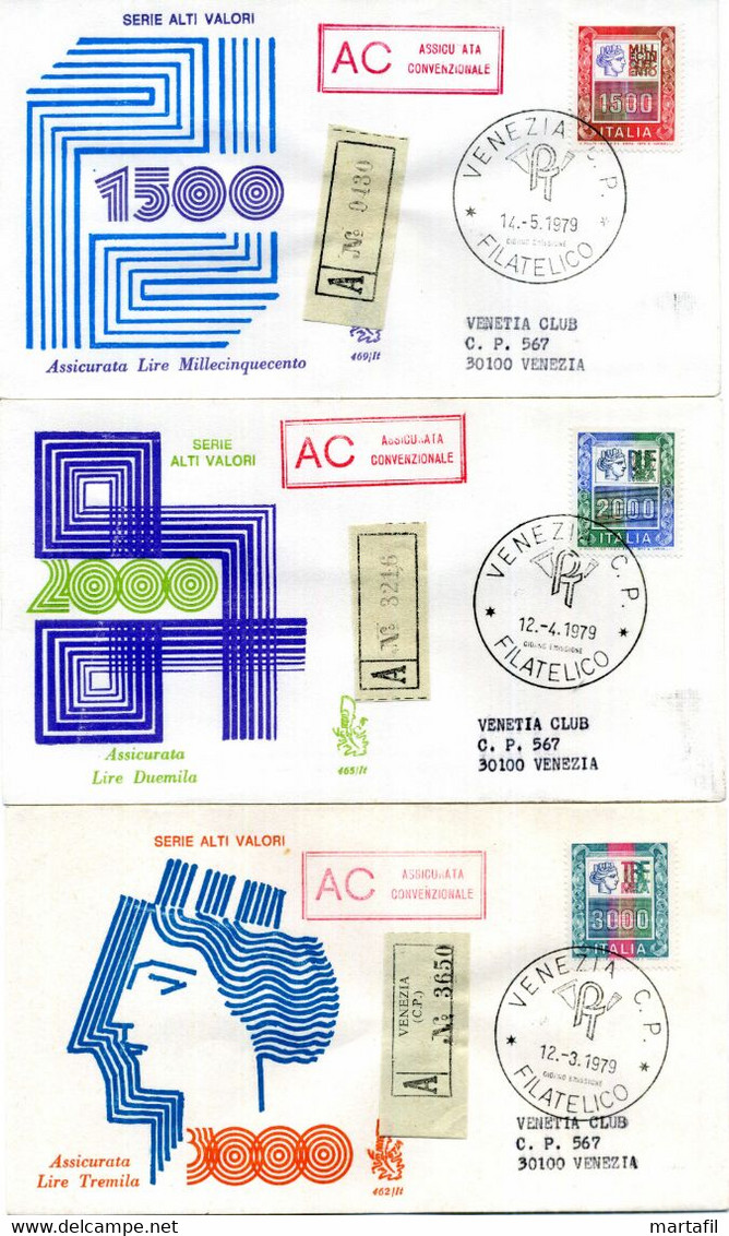 1978 ITALIA FDC SIRACUSANA ALTI VALORI 1438/1442 (4x VENETIA CLUB - Viaggiate ASSICURATE CONVENZIONALI) - FDC