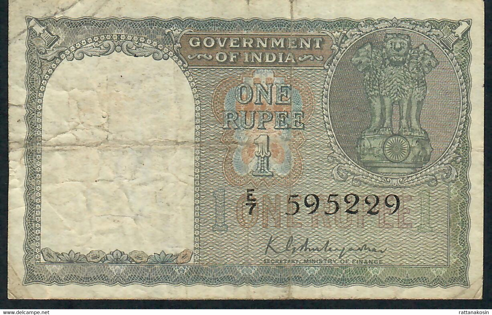 INDIA P71b 1 RUPEE Type 1949 Issued 5.6.1950 Signature Ambegaonkar #N/78 AVF FOLDS 2 P.h. - Inde