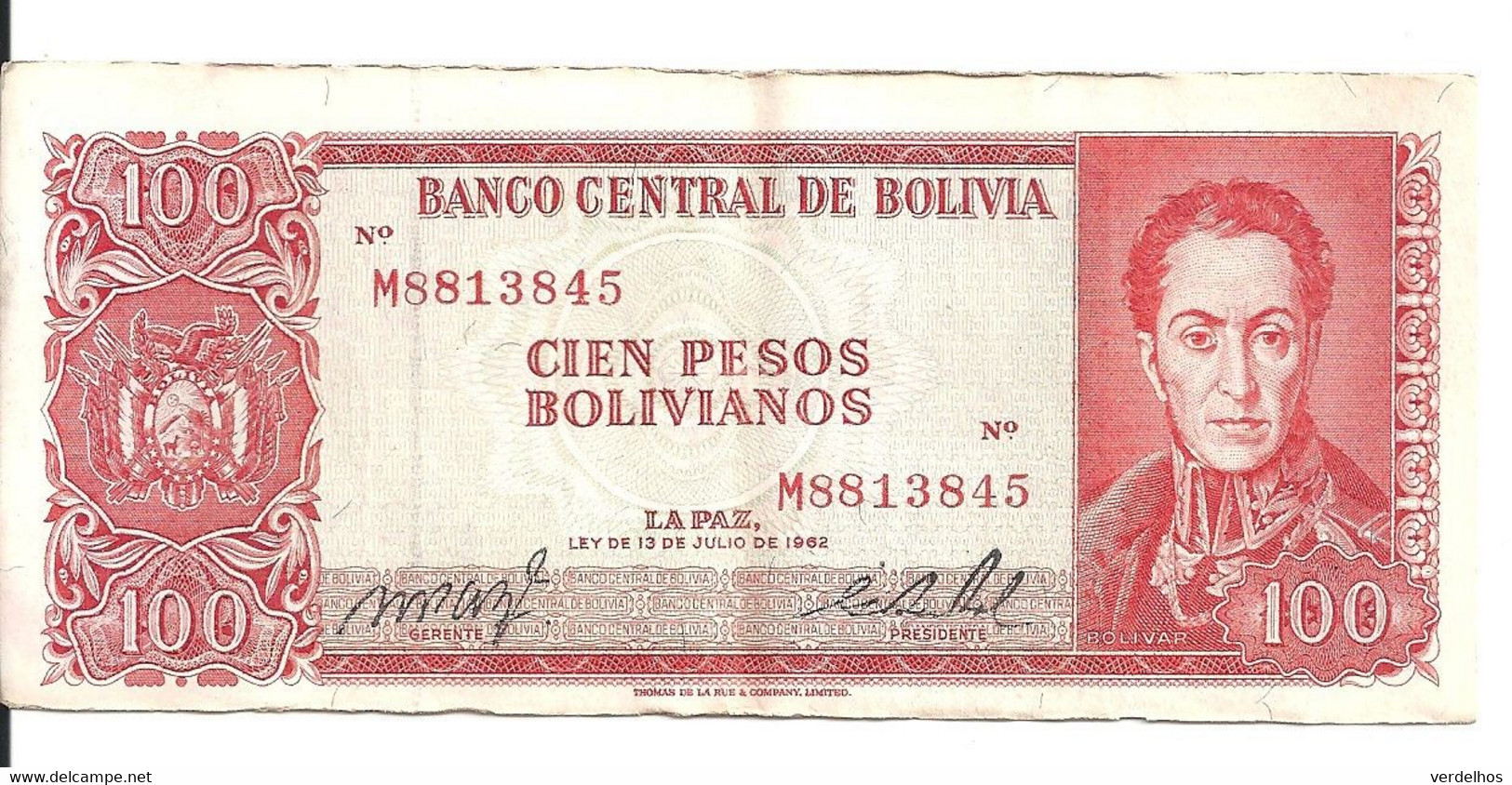 BOLIVIE 100 PESOS L.1962 VF P 163 - Bolivie