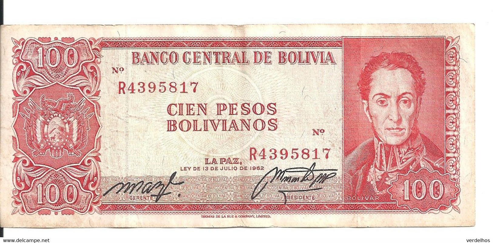 BOLIVIE 100 PESOS L.1962 VF P 163 - Bolivie