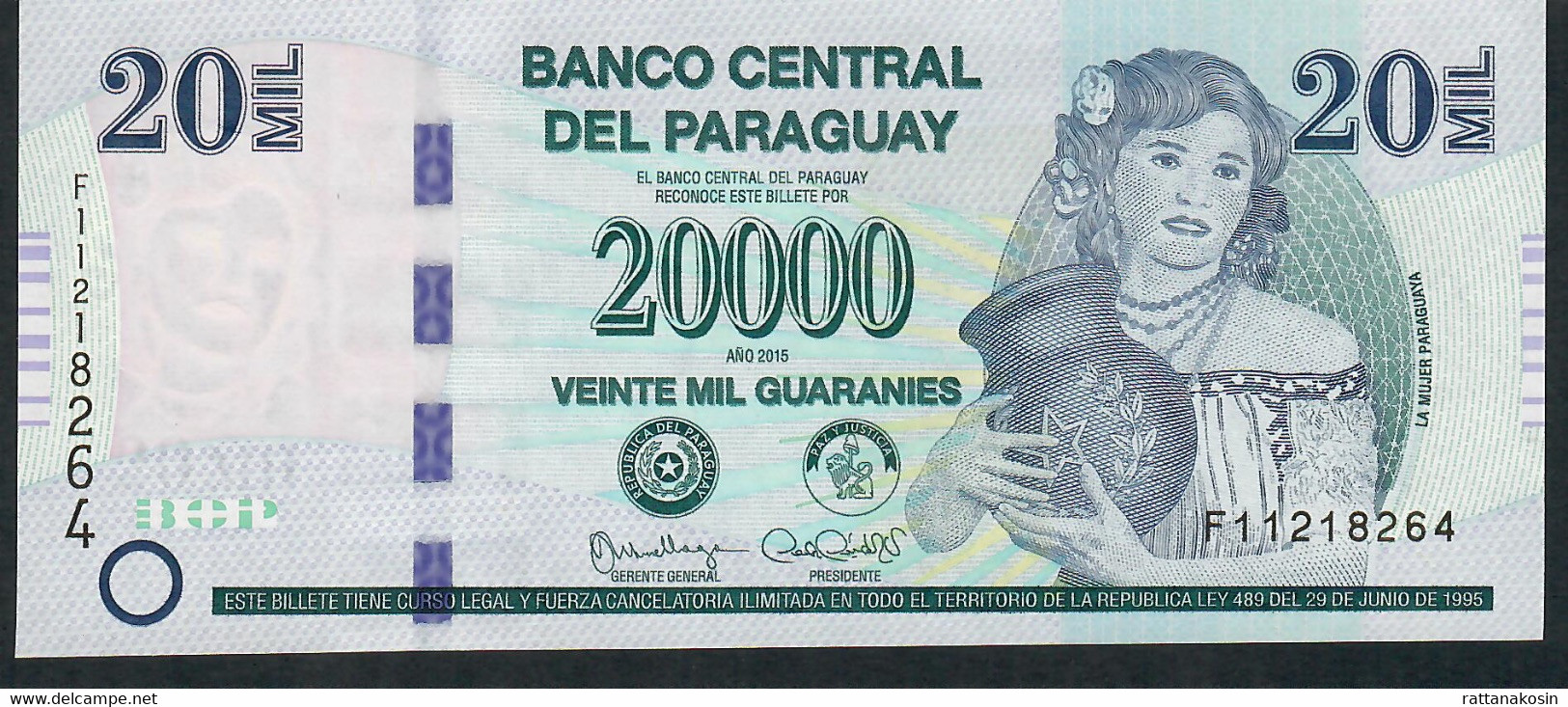 PARAGUAY P238a 5000 GUARANIES 2015 #F   FIRST PREFIX F  UNC. - Paraguay