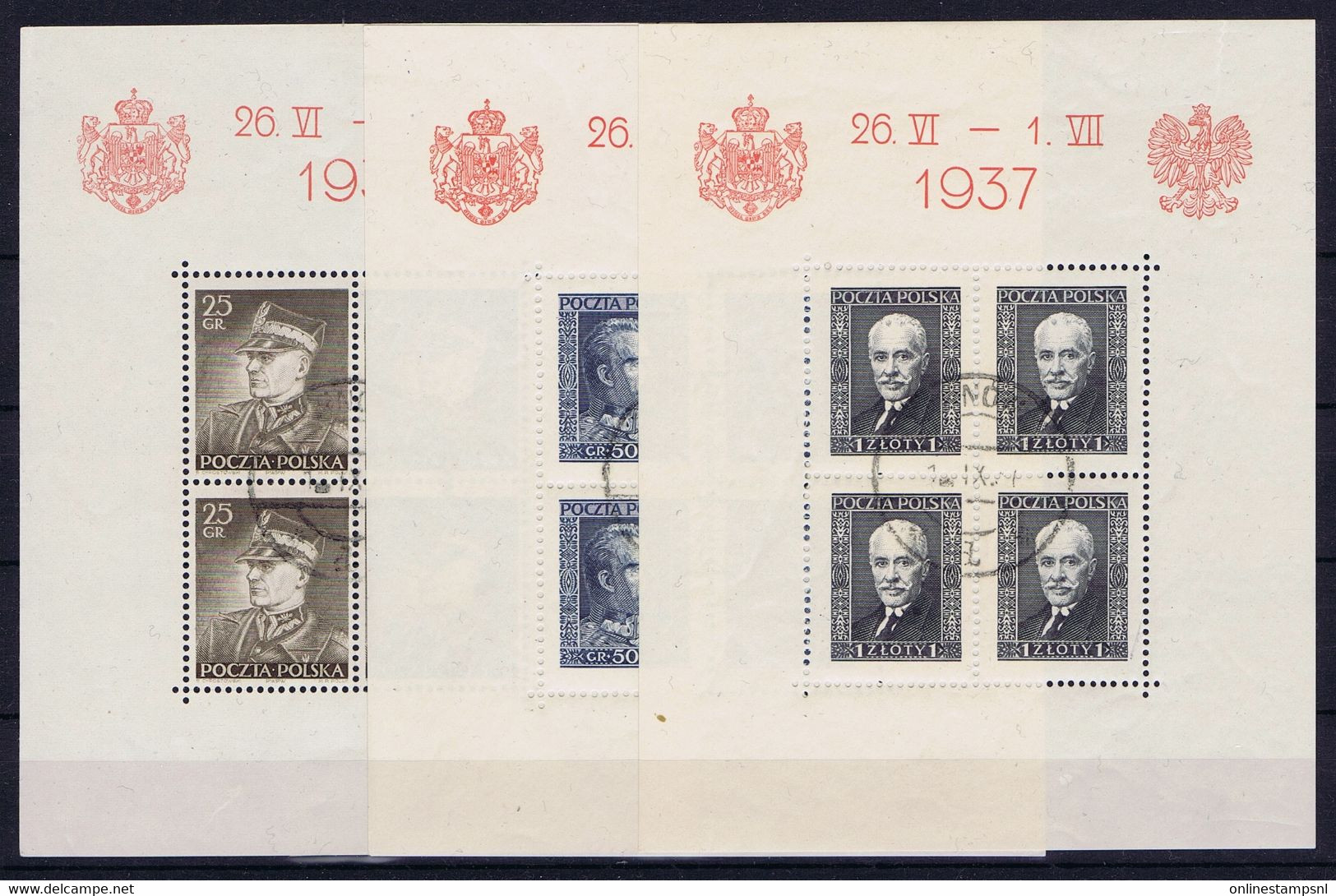 Poland: Mi Block Nr 2 + 3 + 4 , 1937 Cancelled Visit King Of Roemenia - Blokken & Velletjes