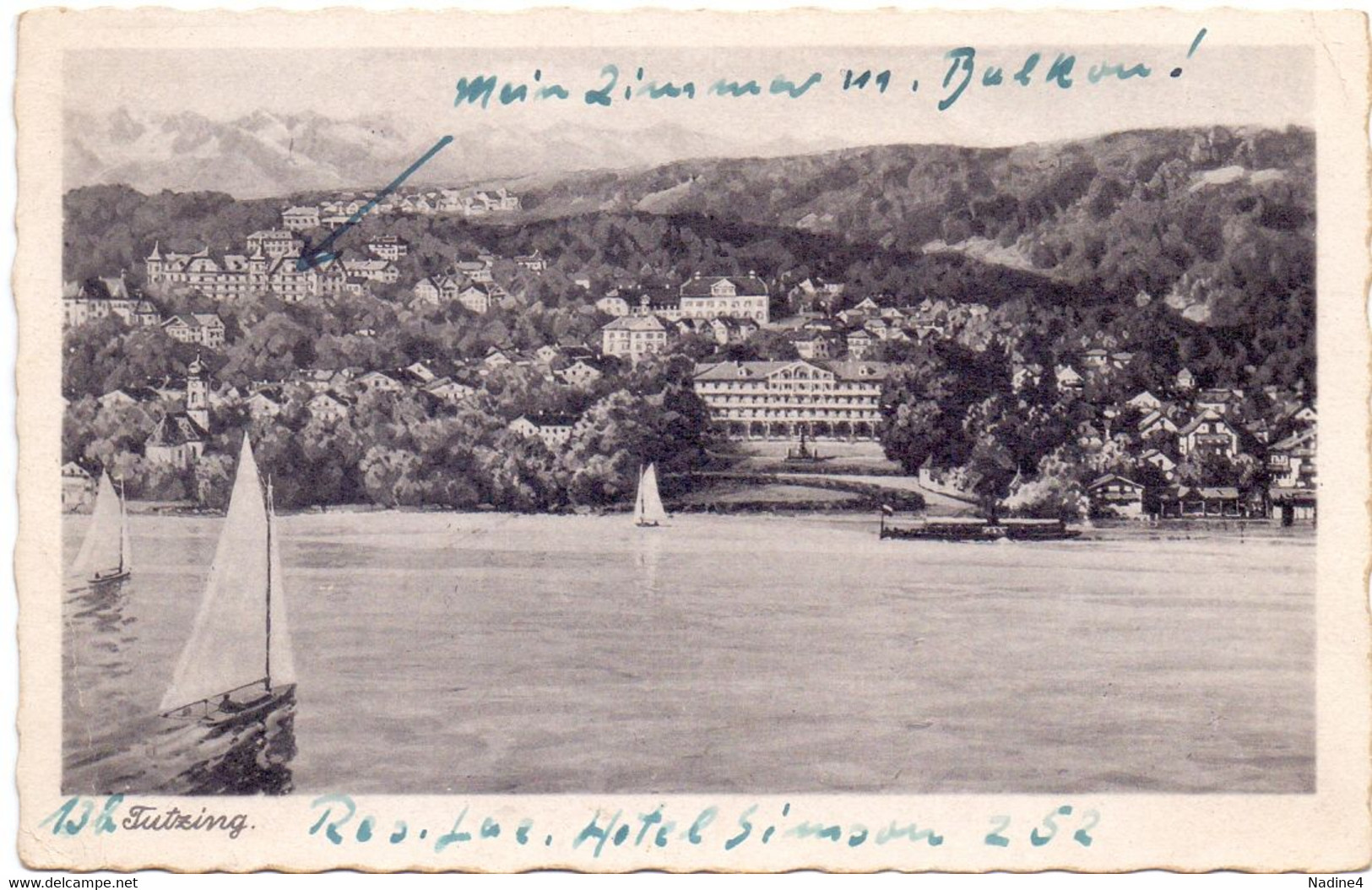 AK - CP - PK - Tutzing REs. Lac , Hotel Simson - 1944 - Tutzing