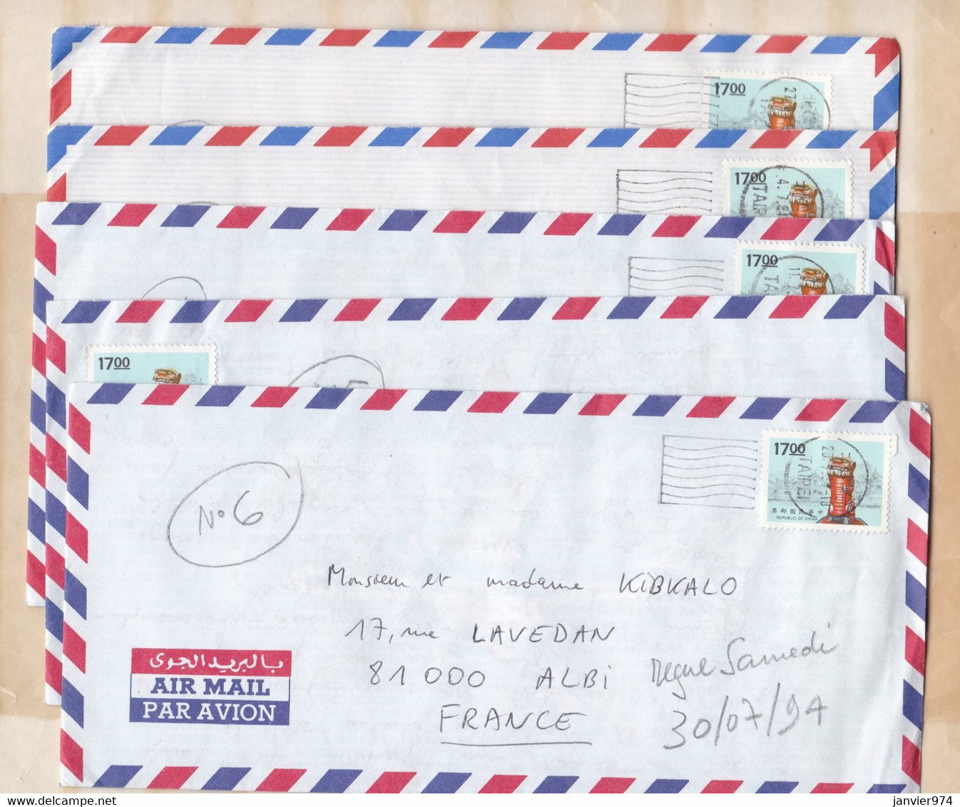 TAIWAN 5 Lettres + Enveloppes 1994 , Taipei Pour Albi France , Voir 11 Scan Recto Verso - Lettres & Documents