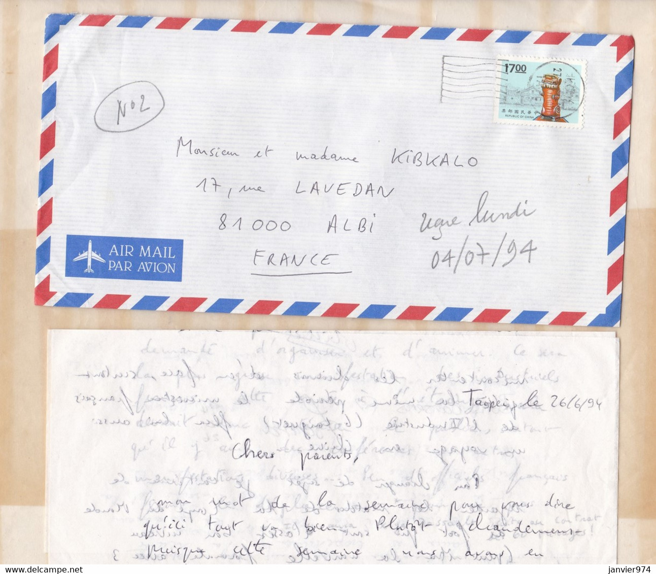 TAIWAN 5 Lettres + Enveloppes 1994 , Taipei Pour Albi France , Voir 11 Scan Recto Verso - Brieven En Documenten