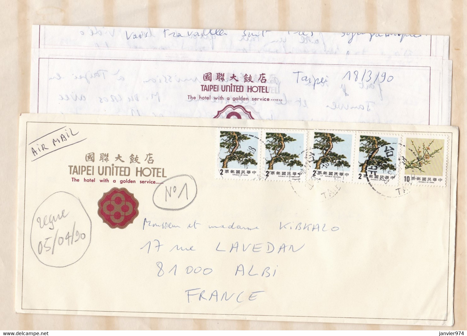 TAIWAN 1 Enveloppe Avec 2 Lettres 1990 , Taipei Pour Albi France , Voir 2 Scan Recto Verso - Briefe U. Dokumente