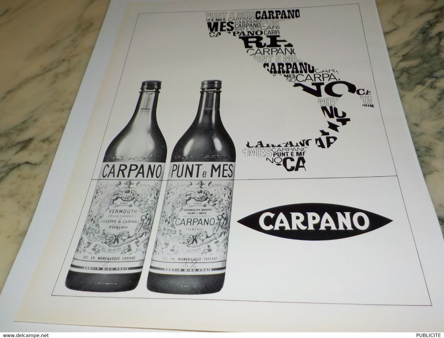 ANCIENNE PUBLICITE VERMOUTH CARPANO 1965 - Alcools