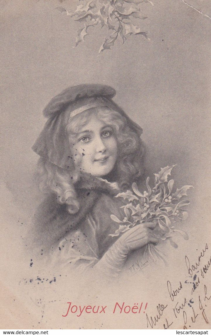 ILLUSTRATEUR WICHERA  -  M.M VIENNE N° 202- JOYEUX NOEL - Potrait Jeune Femme -houx- 1904 - Wichera