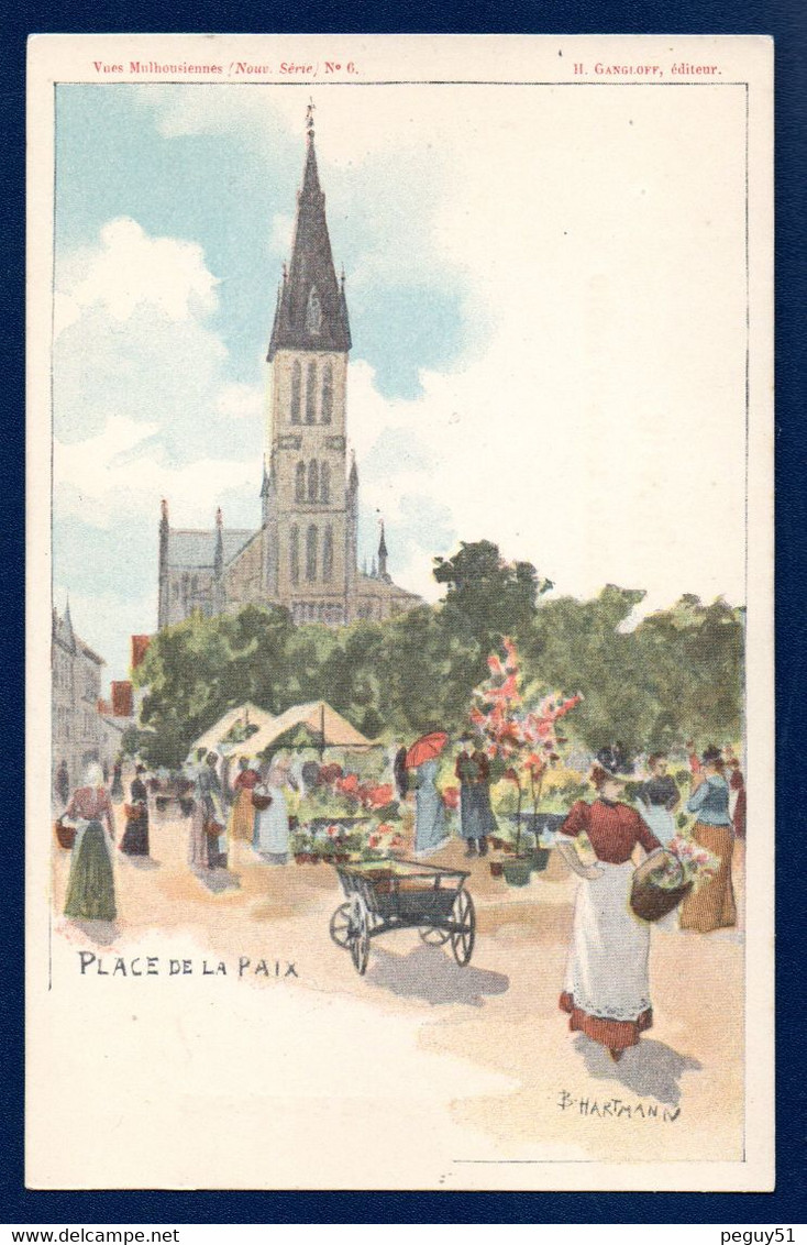 68. Mulhouse. Place De La Paix. Eglise St.- Etienne. Un Jour De Marché. Illustration Benoît Hartmann - Mulhouse