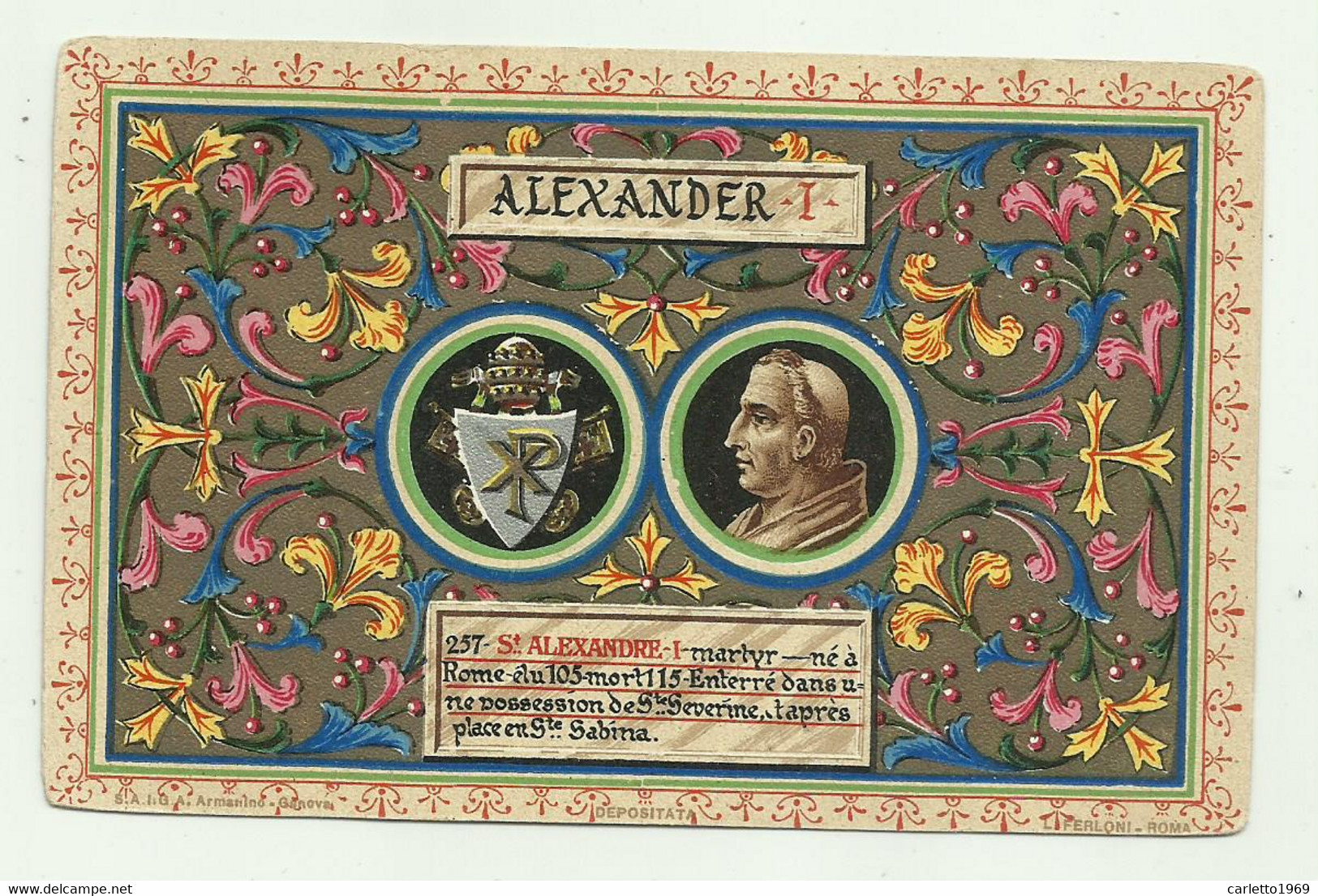 S. ALEXANDER I  MARTIRE  - CARTOLINA DEDICATA A PIO P.P. X DA LUI BENEDETTA 1903  NV FP - Heiligen